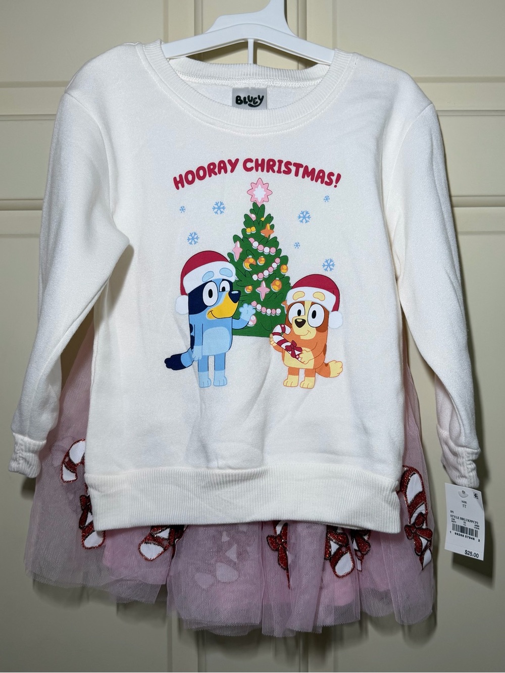 Bluey Holiday Sweatshirt Dress with Pink Tulle Skirt